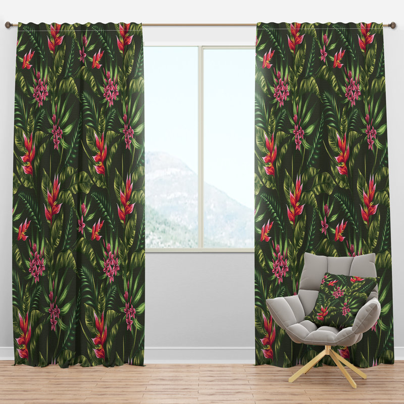 Floral Pattern - Nature Curtain - Velvet Room darkening - 1 panel, 52" W x 120" L