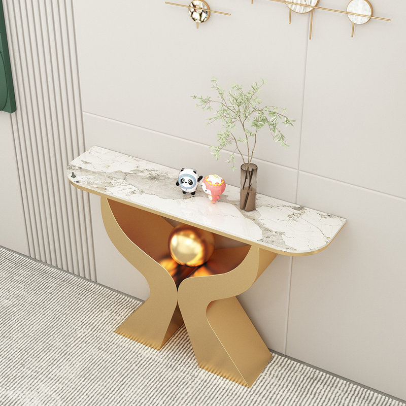 Console de style moderne en pierre frittée, H 31,5 po x l 55 po x P 11,8 po, Doré