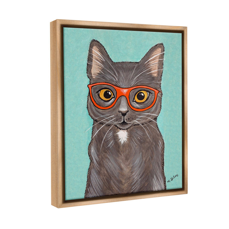 «Hipster Cat Red Glasses» par Michelle Gilsey sur, Cadre flottant orme Montalcino, H 31 po x l 25 po