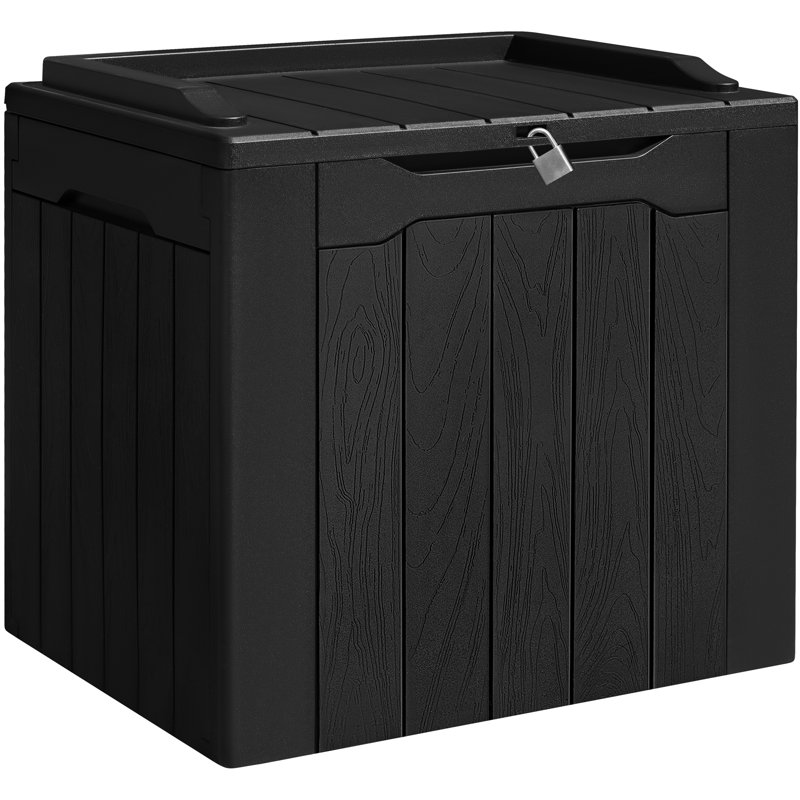 GUNJI 30 Gallons Water Resistant Resin Lockable Deck Box, Black, Individual