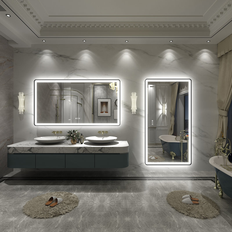 Aevar UL Certified Front & Back Lighted Anti-Fog Tempered Glass Framed Bathroom/Vanity Mirror with 3-Year Warranty, 55" x 30"
