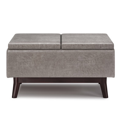 Owen 34"W Upholstered Mid-Century Modern Rectangular Flip-Top Ottoman with Tray Top