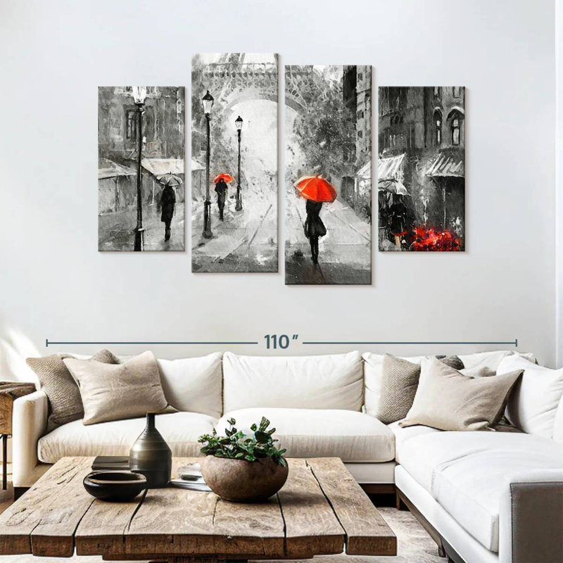 Paris, jour de pluie, 4 pièces, H 54 po x l 84 po x P 1,25 po