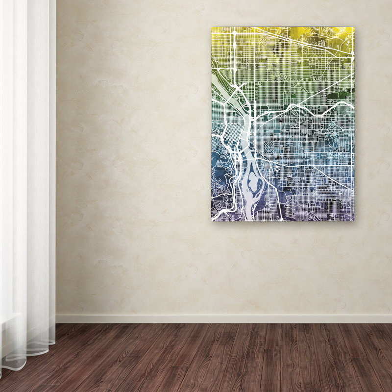« portland oregon street map v », reproduction d’impression sur toile, H 19 po x l 14 po x P 2 po