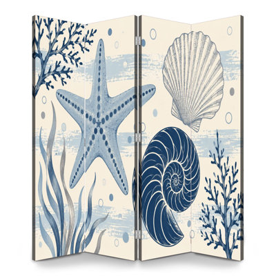 Cloison pliante 4 panneaux paravent Royal Nautical Starfish Shells Marine Plants