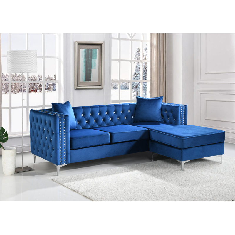 Cannella Upholstered L-Shaped Sectional Reversible, Blue