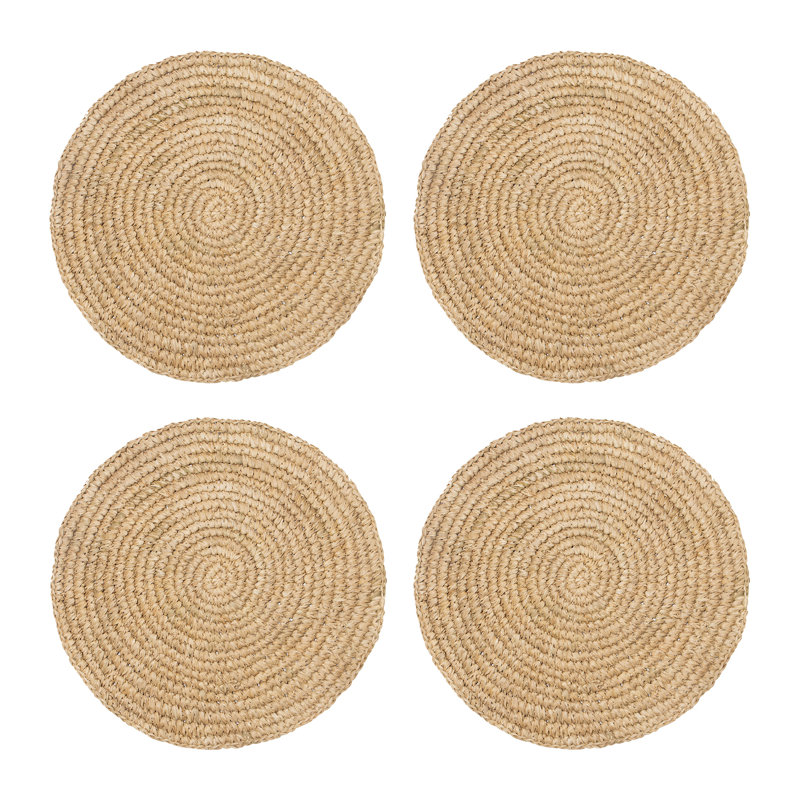 Classic Round Natural Raffia Fiber Placemats, Set of 4