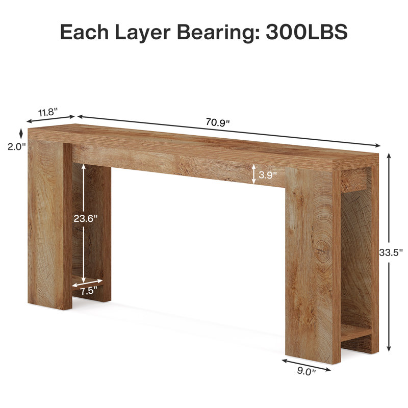 Dyron Extra Long Farmhouse Console Table For Entryway, Brown