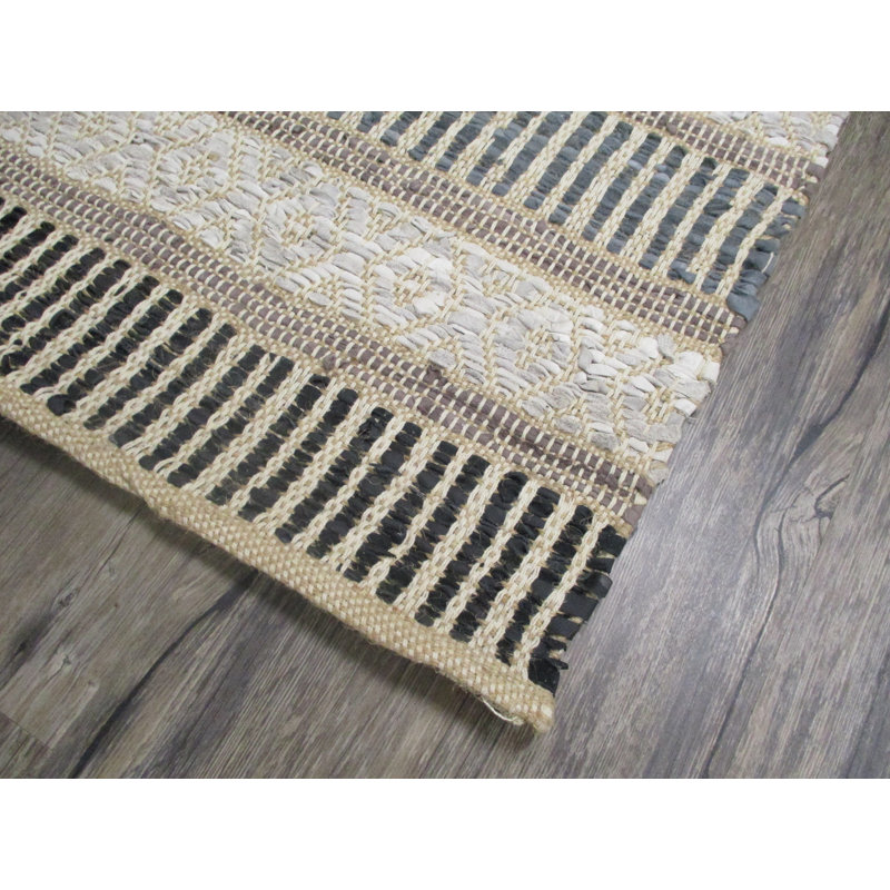 Tapis rayé noir / gris tissé à plat à la main Perley, Rectangle 5 pi x 8 pi