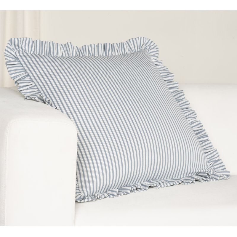 Birch Lane Polo Stripe Ruffled Accent Pillow, Polyester, Light Blue