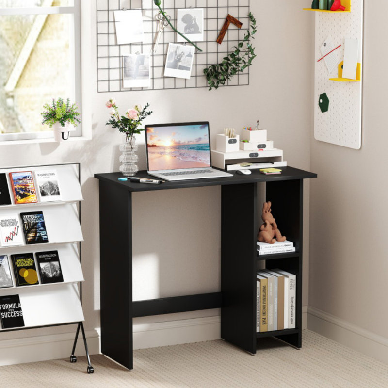 Small Computer Desk With Storage And Adjustable Shelf, Black