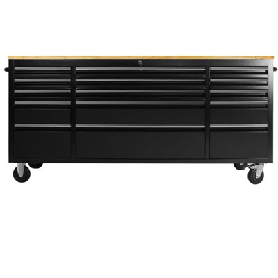 AnorTrek 72 inch Tool Chest with 15 Drawers for Garage, Workbench and Repair Store,Wood Top Tool Box -Black