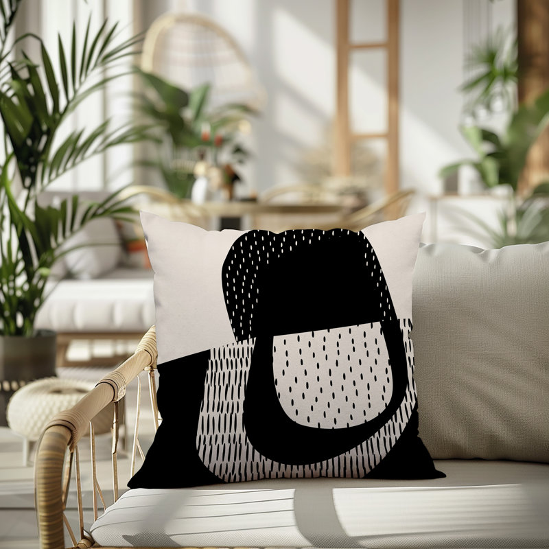 Coussin carré intérieur / extérieur pia, H 17 po x l 17 po, Noir/Blanc cassé