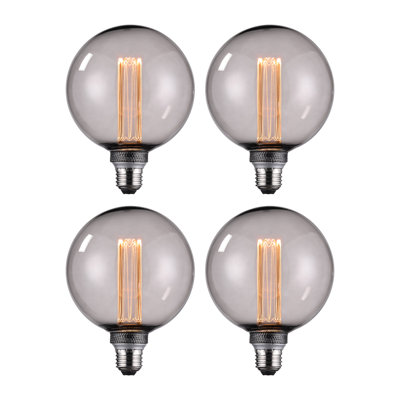 Ensemble de 4 ampoules décoratives DEL G125 de 3,5 W (équivalent 40 W), diamètre de 12,5 cm, à filament virtuel, style Edison vintage, 2000 K gris fumé, certifiées UL, culot E26.