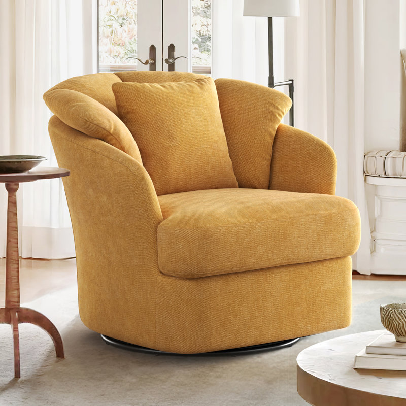 Fauteuil demi-tonneau pivotant rembourré Lakitia Rowena , Moutarde curcuma