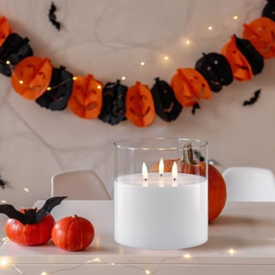 Bougies en verre sans flamme scintillantes avec 3 mèches et minuterie à distance, 1 bougie DEL transparente à piles, grande bougie en verre pour la décoration de Noël d'Halloween (D6 po x H6 po)