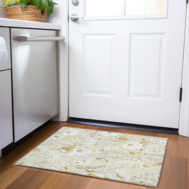Machine Washable Indoor/Outdoor Claudian ACN1505 Wheat Rug, Rectangle 1'8" x 2'6"
