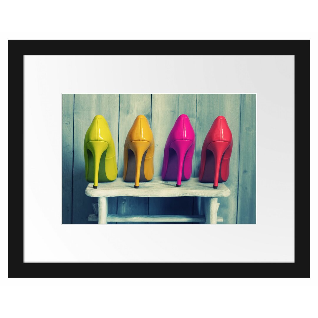 Gerahmtes Poster Bunte High Heels