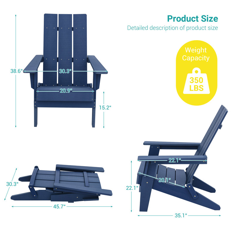 Fairlough HIPS Foldable Adirondack Chair, Navy Blue