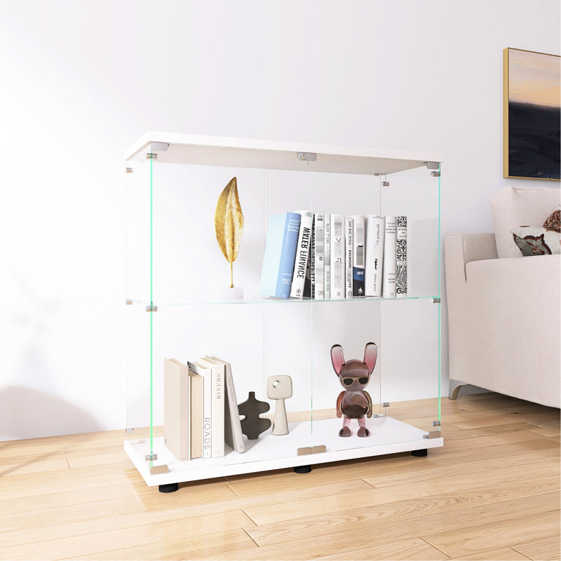 Vitrine blanche à deux portes sur pied, 33,35 po x 32,04 po x 14,33 po - conception à 2 tablettes pour divers objets