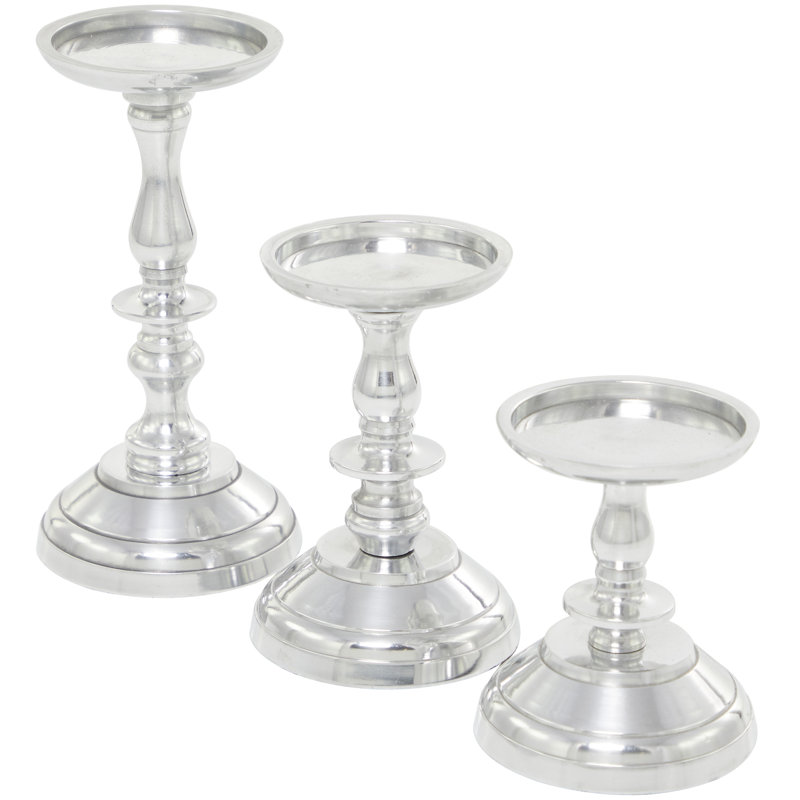 Chandelle de table en aluminium 3 pièces, Argent