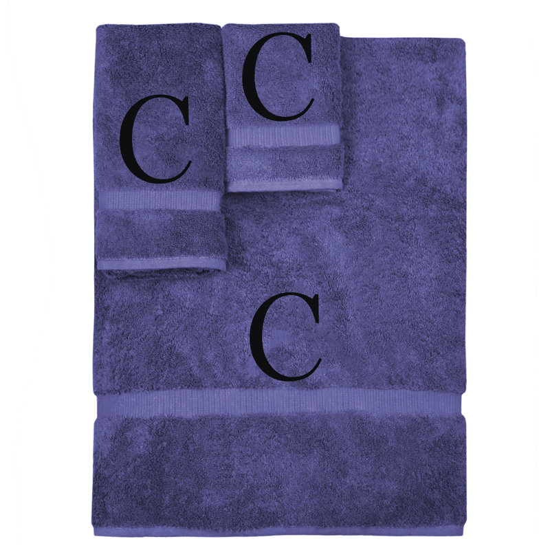 Ensemble de serviettes monogrammées - ensemble de 3 - lettre-bloc, C, Bleu marine / Noir