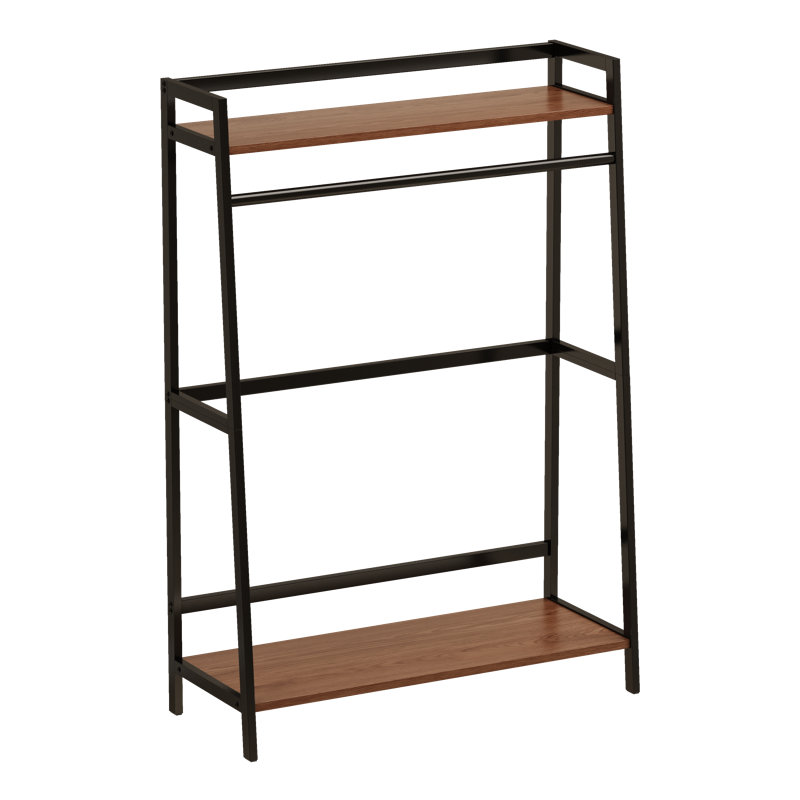 Tablette de rangement industrielle en métal avec tablettes en bois de cèdre massif, support de rangement autoportant à plusieurs niveaux pour le bureau de la chambre à coucher
