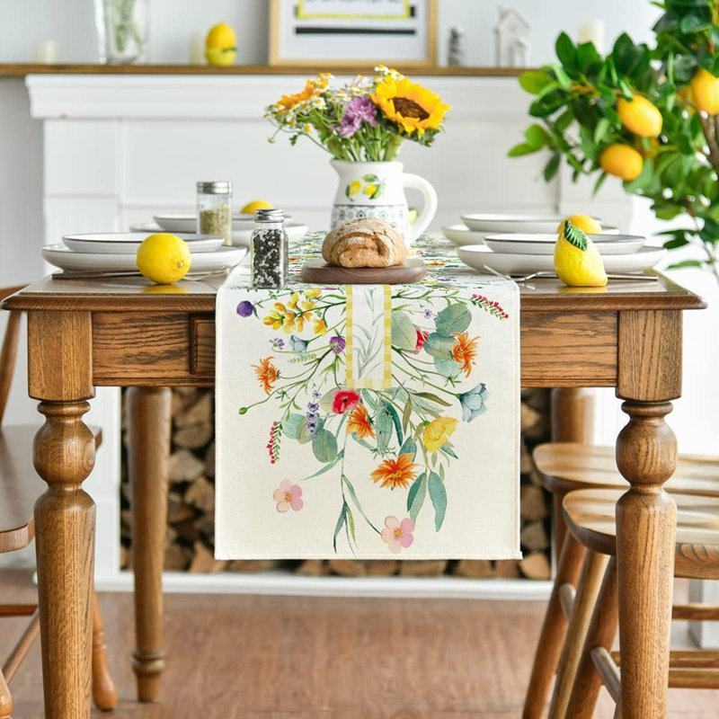 Chemin de table floral - décoration de table de salle à manger printemps / été multicolore pour l'intérieur et l'extérieur