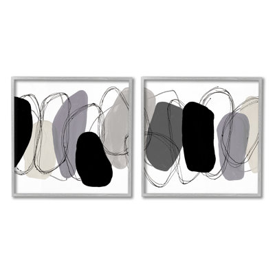 "Contemporary Contemporary Oblique Circular Scribble Outline" par Ruth Fromstein - ensemble de 2 impressions sur toile