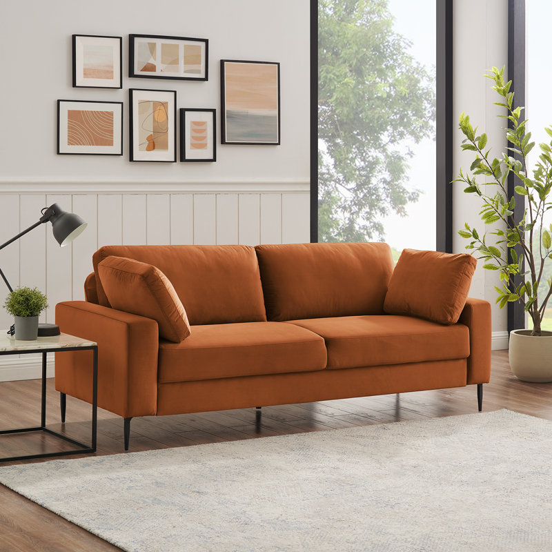 Etta 214.1Cm Velvet Square Arms Sofa, Curry Velvet