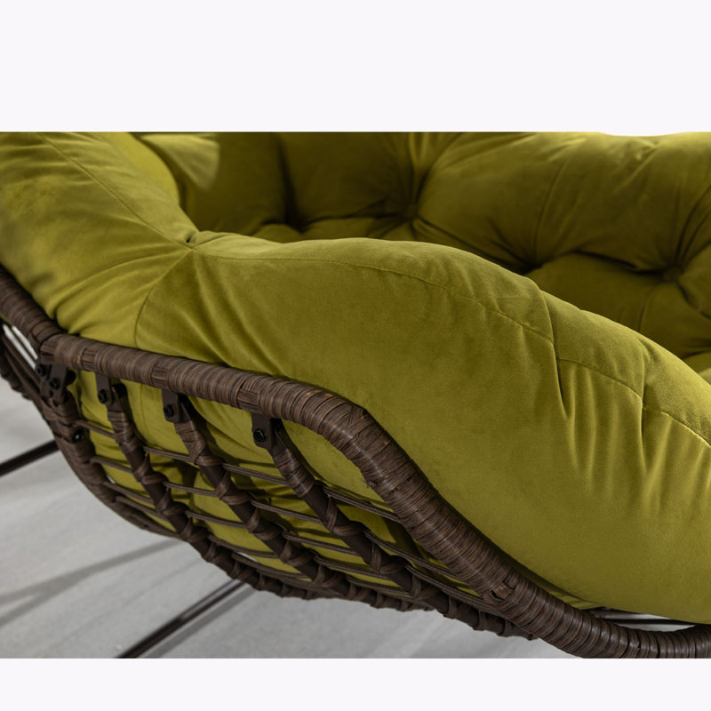 Chaise berçante d'extérieur en rotin, Vert olive