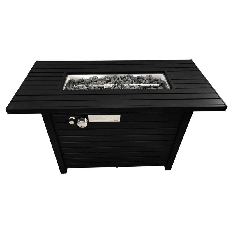 25" H X 42" W Steel Outdoor Fire Pit Table With Lid, Modern Style, Black, Adjustable Flame, Stainless Material Modern, Legitimate