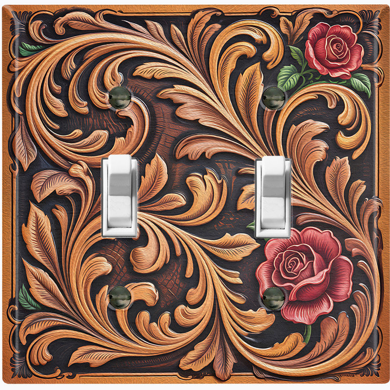 Couvercle de plaque d'interrupteur en métal; Bascule de taille standard 2 US - image imprimée de la conception de la rose de l'Ouest