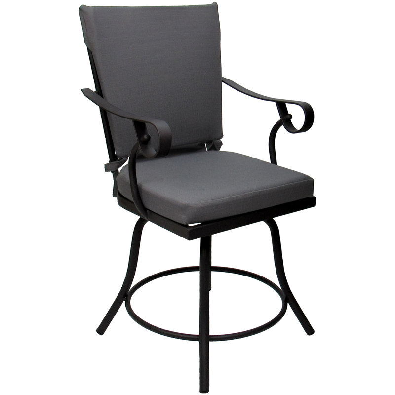 Fauteuil de salle à manger d'extérieur avec coussin Colie, Gris foncé / noir