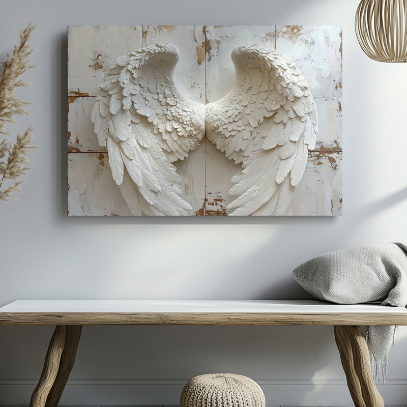 Toile, art mural ailes d'ange blanches, minimaliste spirituel sur bois rustique, H 9 po x l 12 po