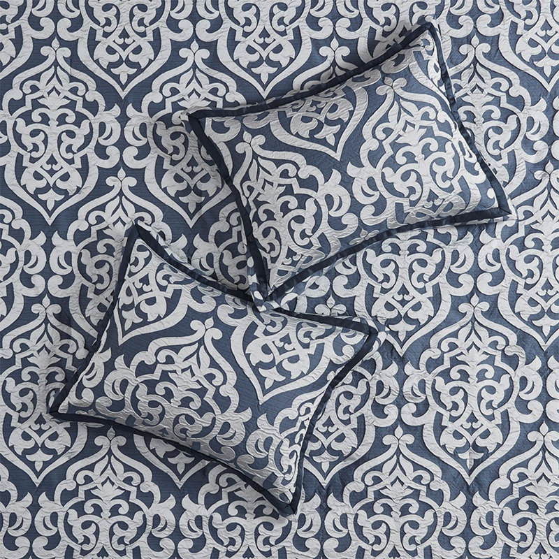 8 Piece Jacquard Comforter Set Navy/Silver