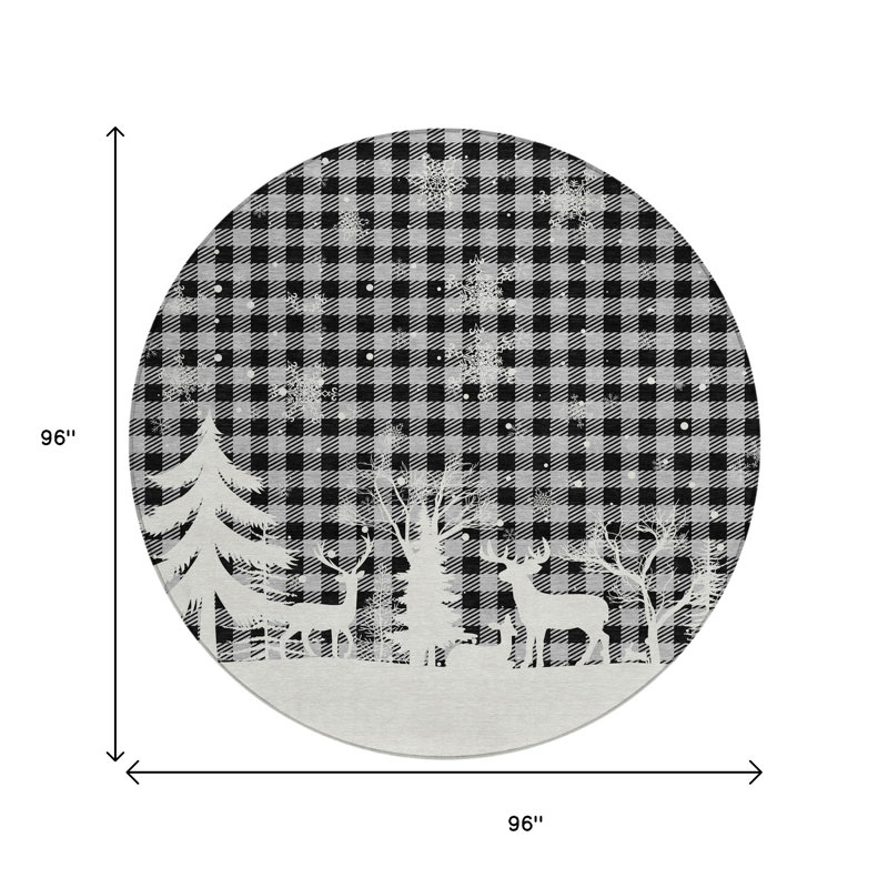 Tapis intérieur lavable rond 8 pi gris et noir ivoire