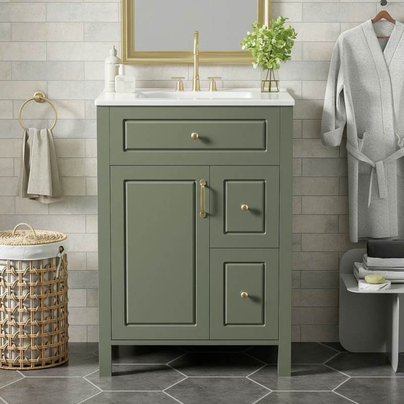 24" Bathroom Vanity with Sink, Soft-Close Door & 2 Drawers, Double Door Storage Racks, Narrow Freestanding Cabinet for Small Spaces