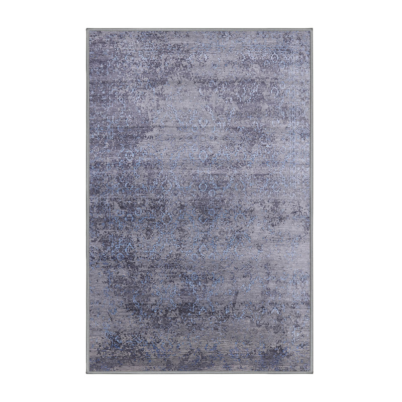 Tapis noir / noir à motif abstrait Brambleton, Rectangle 7 pi x 9 pi
