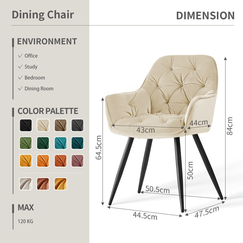 Irie Single Velvet Upholstered Dining Chair with Arm, Beige