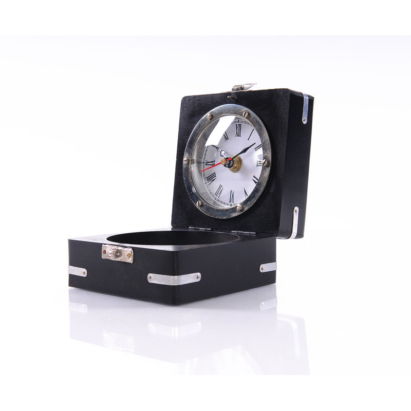 Horloge de table mécanique analogique en métal noir