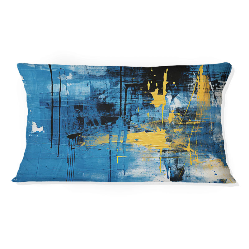 Coussin Bliss Of Happiness en jaune et bleu - Collages abstraits imprimés