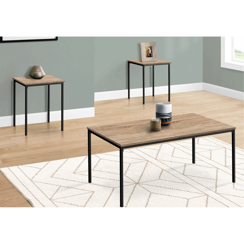 Table paisible 3 pièces Peaceful - 2 tables de bout et 2 tables de bout, stratifié taupe foncé, métal noir Harmony électrifiant 3 taupe, énergie