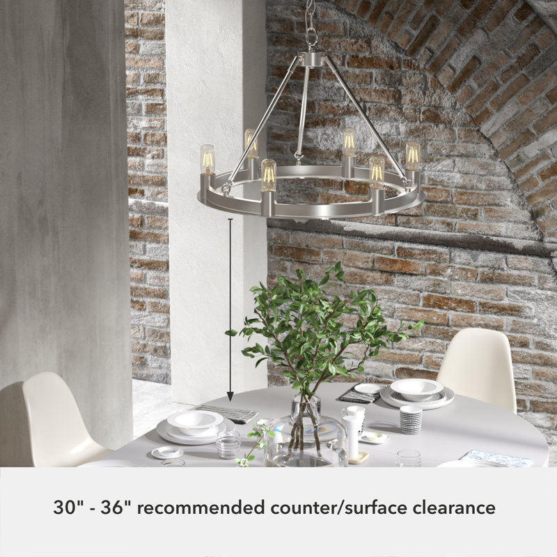 Plafonnier lustre 6 lumières Hunter Saddlewood, Nickel brossé