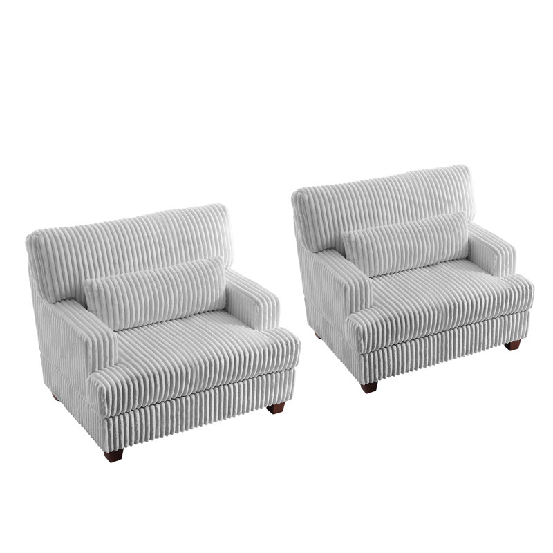 Modern Upholstered Arm Accent Chair With Pillow(Set of 2), Grey
