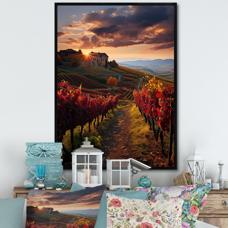 Scenic Whimsical Vineyard I - Landscape & Nature Canvas Art Print, H 40 po x l 30 po x P 1,5 po, Cadre flottant noir