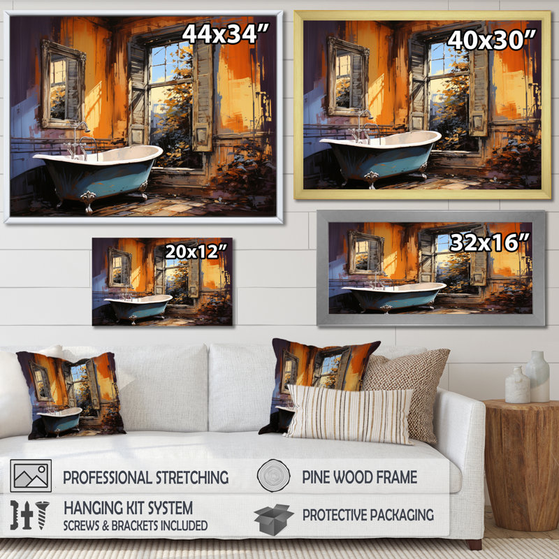 " Bathroom Bold And Modern II ", 16" H x 32" W x 1" D, Gold Picture Framed