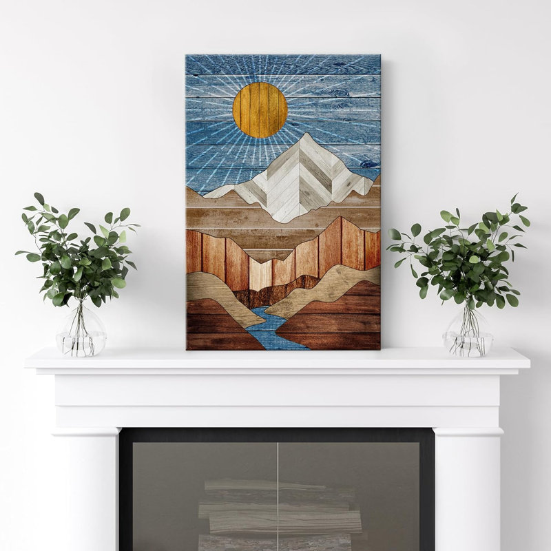 Western Wood Effect Landscape Mountain Range Abstract Nature On Canvas Print, Wrapped Canvas, 24" H x 16" W x 1.5" D