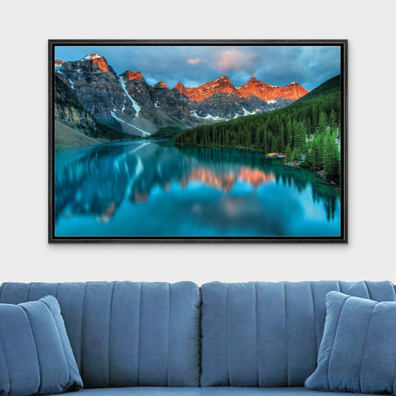 «Tranquil Mountain Lake», art sur toile, H 16 po x l 24 po, Cadre flottant noir