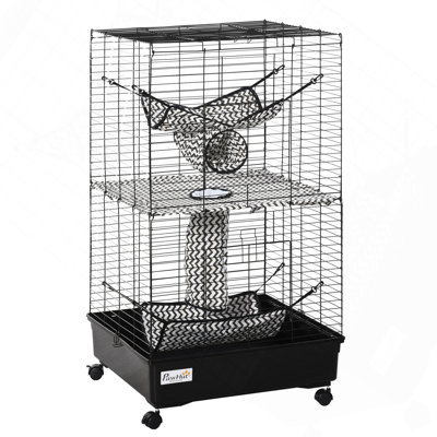 Cage à furet 42 "avec freins à roues, hamacs, noir
